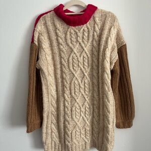 Colorblock Cable Knit Sweater Dress